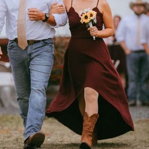 Maroon High-low strapped Dress